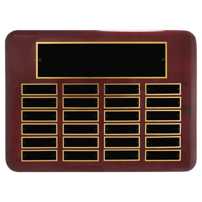 11" x 15"/Plates 7/8" x 2 3/4" Rosewood Piano Finish 24 Plate Perpetual Plaque with Black Brass Plates