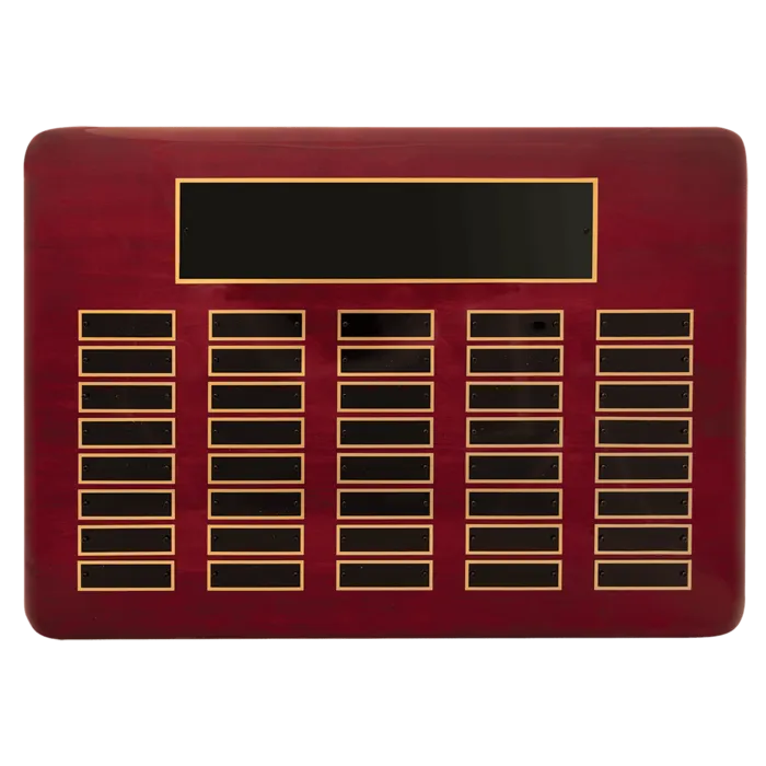11" x 21"/Plates 7/8" x 2 3/4" Rosewood Piano Finish 40 Plate Perpetual Plaque with Black Brass Plates