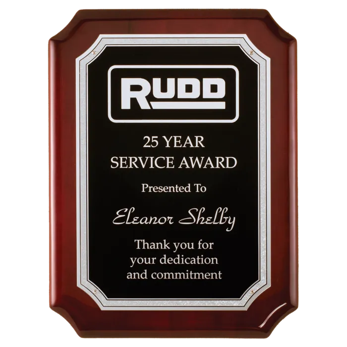 8" x 10 1/2" Rosewood High Gloss Plaque with Silver Florentine Border BlackTextured Plate