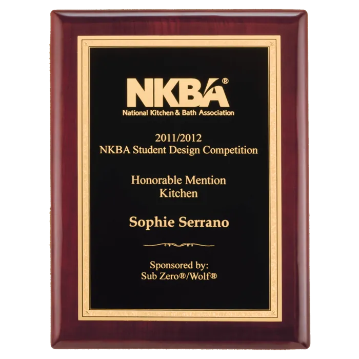 11" x 14" Airflyte Rosewood Piano Finish Plaque with Textured Black/Gold Florentine Border LaserFX Plate