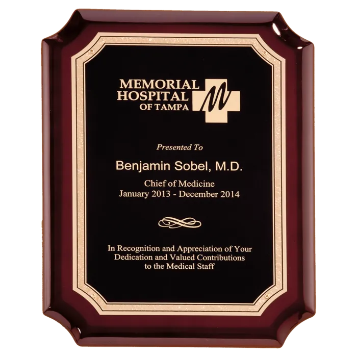 Rosewood High Gloss Plaque with Black Gold Florentine Border LaserFX Plate