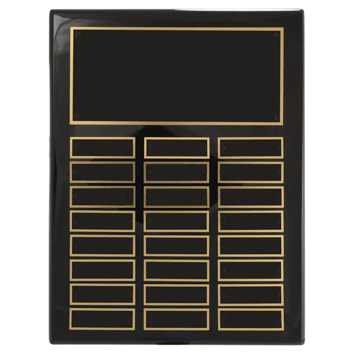11" x 14" Airflyte Black Piano Finish 24 Plate Perpetual Plaque with Black Brass Plates