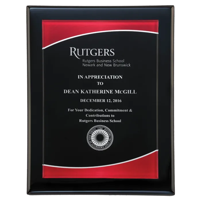 7" x 9" Airflyte Black Piano Finish Plaque with Red Border Acrylic Plate