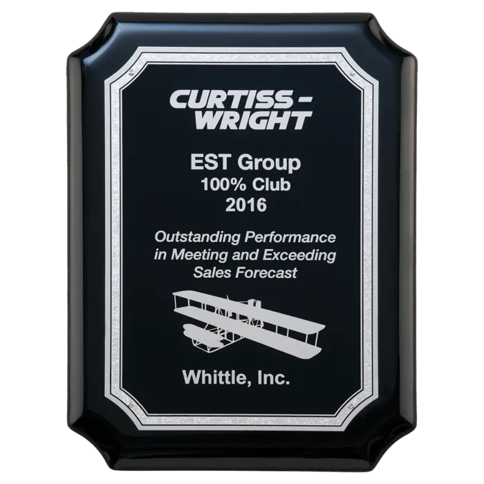 8" x 10 1/2" Black High Gloss Plaque with Black Silver Florentine Border Laserable Aluminum Plate