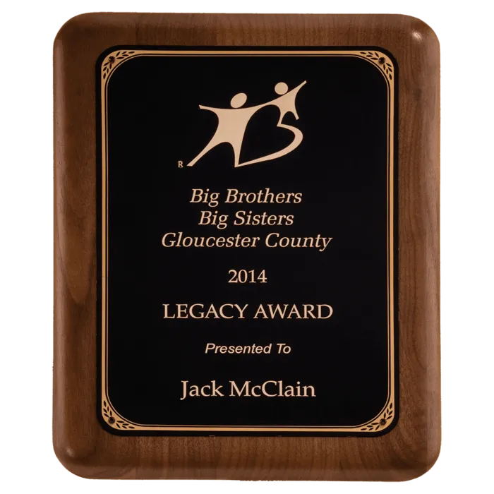10 1/2" x 13" American Walnut Plaque with Gold Border Black LaserFX Plate