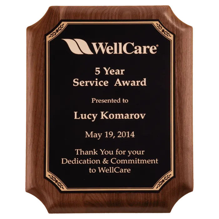 11" x 15" American Walnut Plaque with Gold Border Black LaserFX Plate