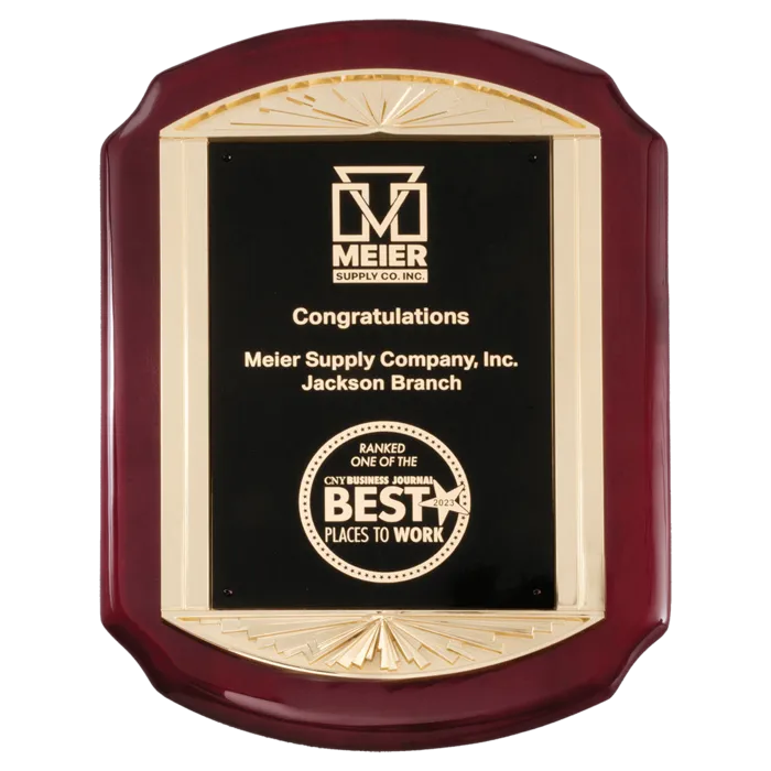 11" x 15" Rosewood Piano Finish Plaque with Metal Gold Sunburst Frame Casting and Black LaserFX Plate