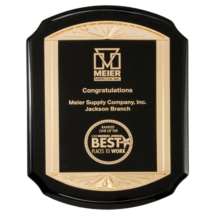 11" x 15" Black High Gloss Plaque with Metal Gold Sunburst Frame Casting and Black LaserFX Plate