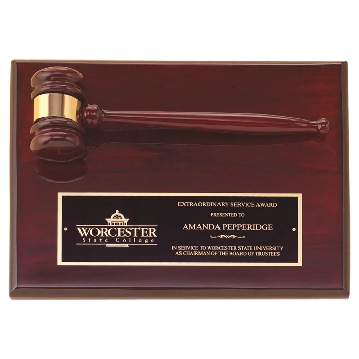 9" x 12" Rosewood Piano Finish Gavel Plaque with Black Laserable Brass Plate