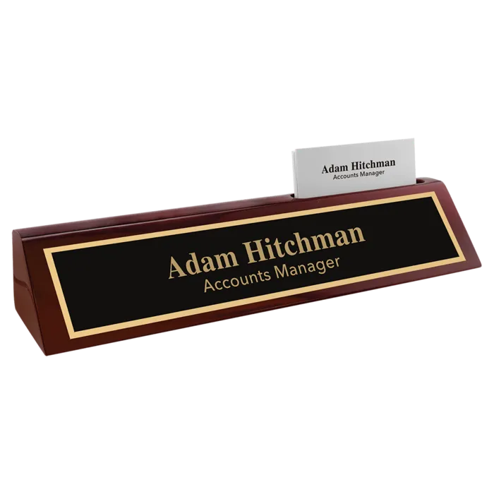 10 1/2" Rosewood Piano Finish Desk Wedge with Business Card Holder