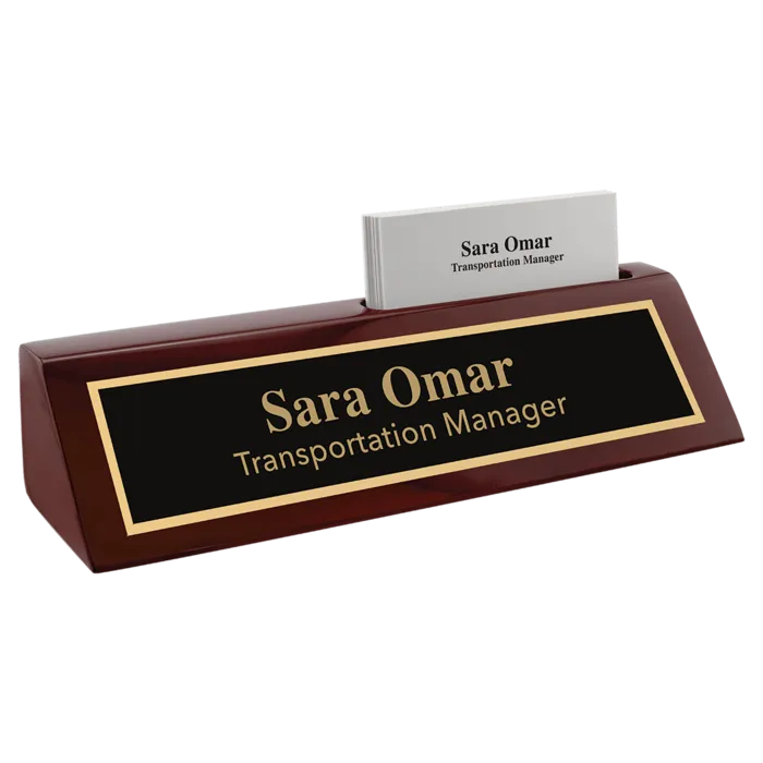 8 1/2" Rosewood Piano Finish Desk Wedge with Business Card Holder