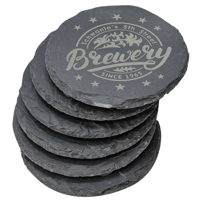 4" Round Slate Coaster Set-6 Piece